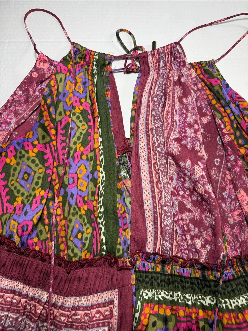 Free People Multicolor Patchwork Spaghetti Strap  - Burgundy Mix Size M